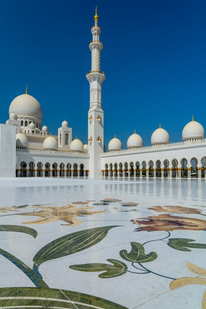 White mosque courtyard